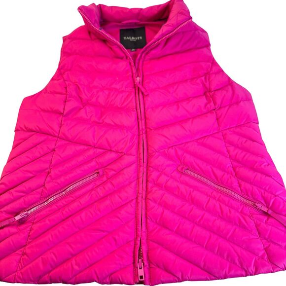 Talbots Petites Down Puffer Vest MP Pink Quilted 90/10 Down Packable Warm Zipper - Picture 4 of 12